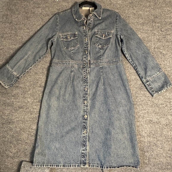 Faded Glory Tops - Faded Glory Denim Dress Womens Medium Blue Button Front Long Sleeve Jean Pockets